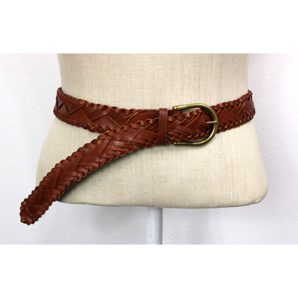 Cabi Woven Brown Leather Belt Brass Hardware Women's Size M